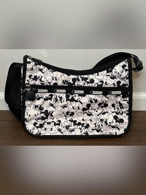 LeSportsac x Disney “Mickey Loves Minnie” Monochrome 3 Zip Crossbody Bag Purse